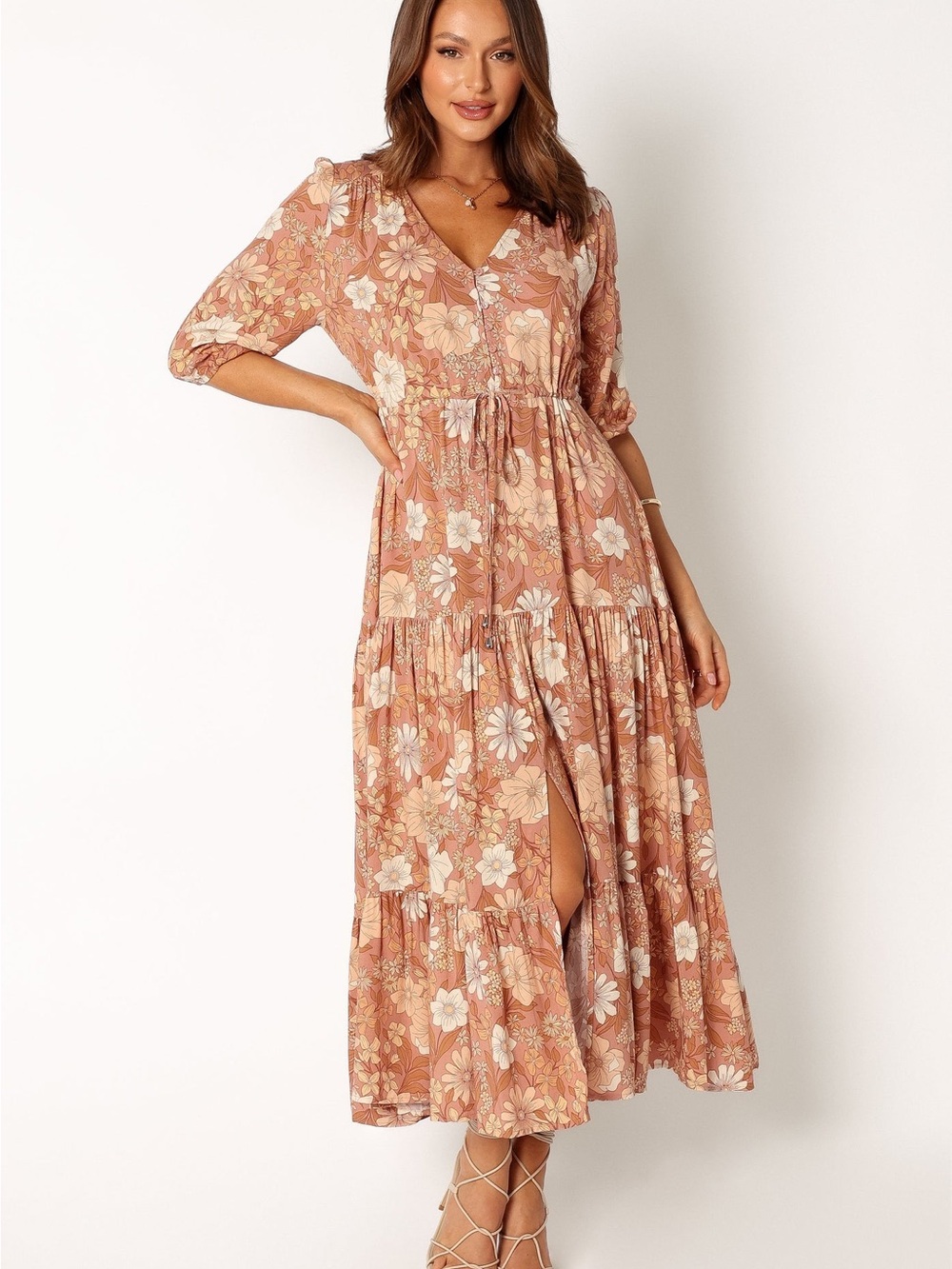 Petal & Pup Kelda Dress Rust Floral Tiered Maxi Dress - Picture 6 of 10